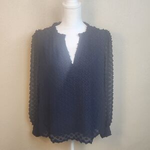 Current Air Navy Blue Blouse with Textured Flowers Medium (5419)